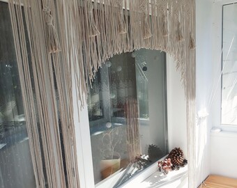 63" width macrame arch Window arch Boho wedding arch Home decor Bohemian cafe curtain White macrame curtain Window treatments Interior decor