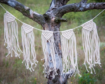 Macrame banner Macrame muur opknoping Bunting Garland Wall decor touw bruiloft Garland kwekerij decor Boho Home decor Boho meisjes kamer decor