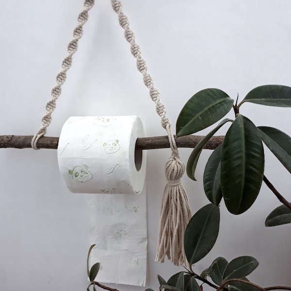 Macrame roll holder Paper towel holder Rope toilet paper / double TP hanger Bohemian home decor Boho bathroom accessories Rustic wall decor