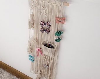 Macrame Hair Bow Holder Girl's Bows Wall Organizer Hair Clips Hanger Boho Hairpins Storage Bowknots Holder Bohemian Baby Girl Room Decor