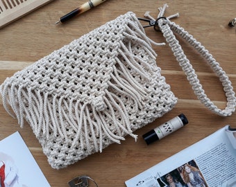 Macrame clutch bag / Cotton rope bag / Small women bag / Boho handbag / Lady's bag / Fringed bag / Bohemian eco friendly bag / Rope purse