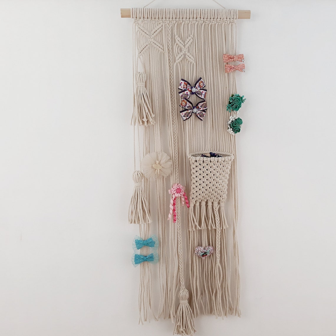 Macrame Hair Bow Holder Girl's Bows Wall Organizer Hair Etsy