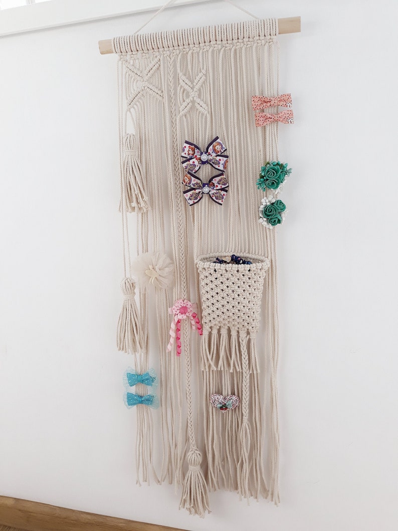 Macrame Hair Bow Holder Girl's Bows Wall Organizer Hair Etsy