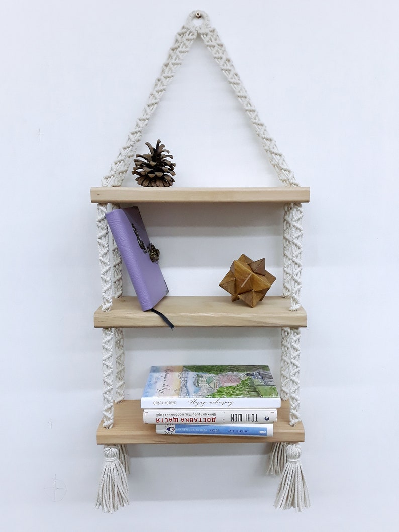 Triple Macrame Hanging Shelf Boho Macrame Shelves Ecofriendly Etsy