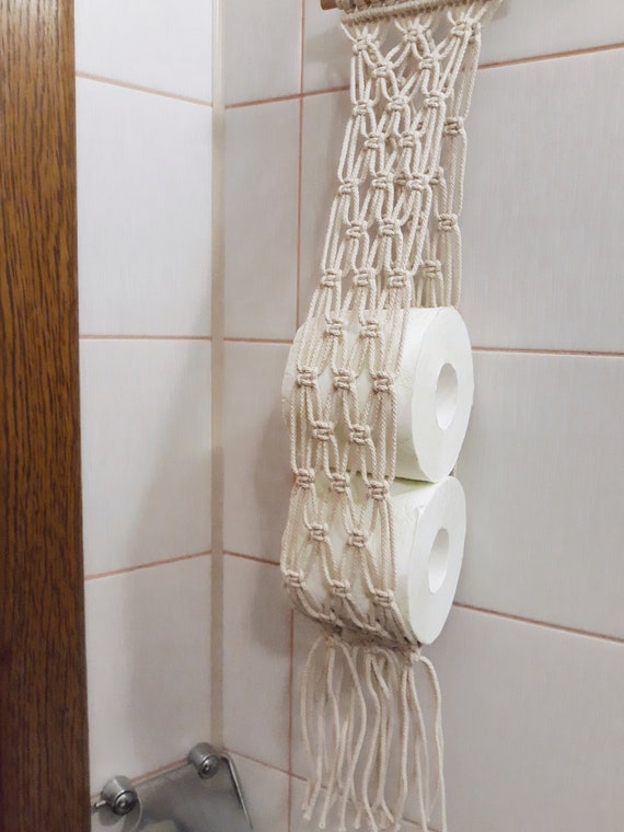 Soporte de papel higiénico de macramé, soporte de rollo bohemio