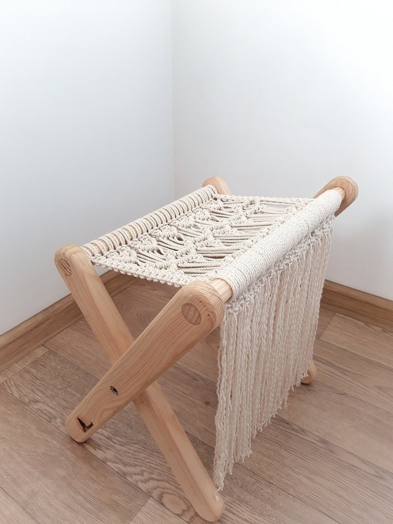 Macrame Folding Chair Foldable Seat Portable Stool Baby Room Stool
