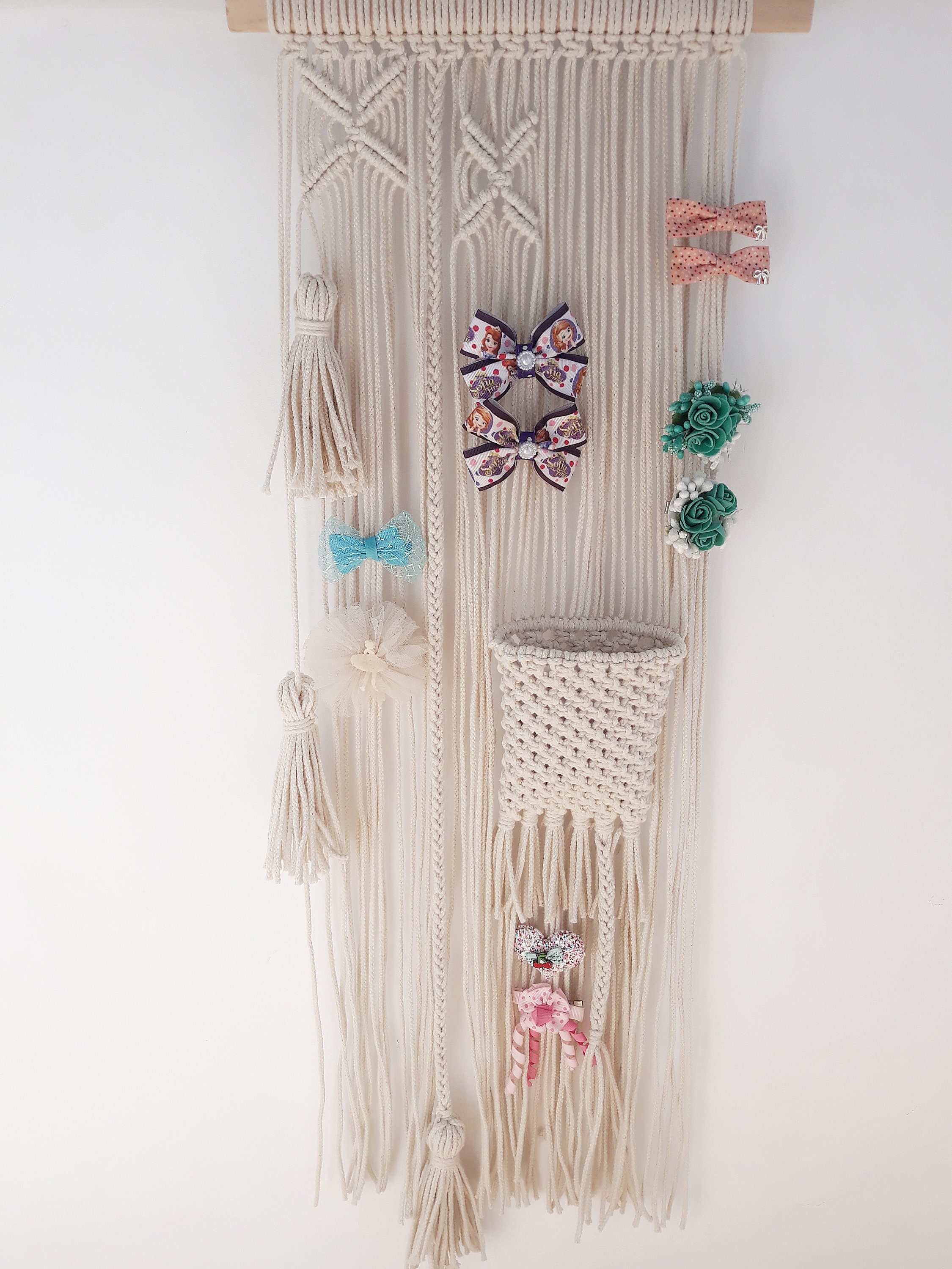 Macrame Hair Bow Holder Girl's Bows Wall Organizer Hair Clips