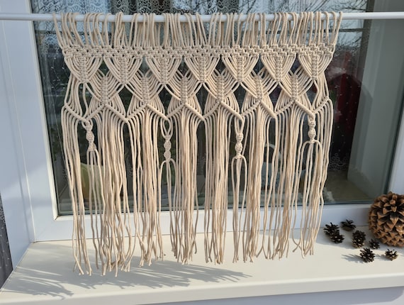 Rideau En Macramé Bohème - 120x55 Cm, Coton Naturel | Cantonnière Courte Pour Fenêtre, Porte, Déco Murale