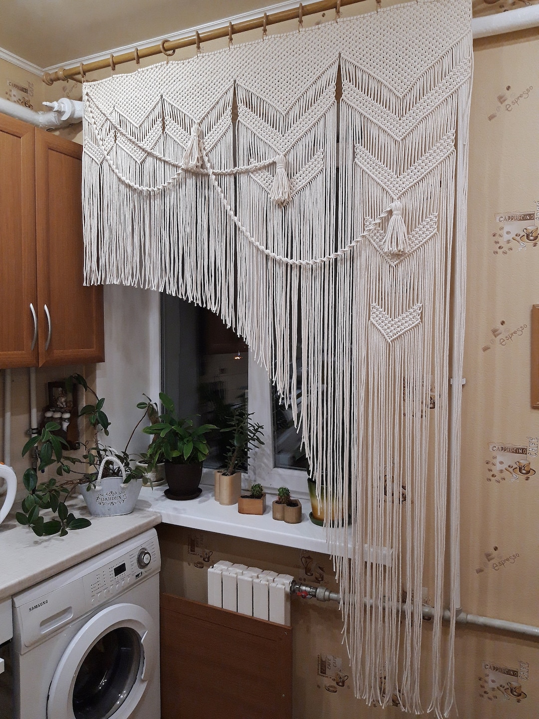 Macrame Curtain Kitchen Window Valance Short Door Curtain Asymmetric ...