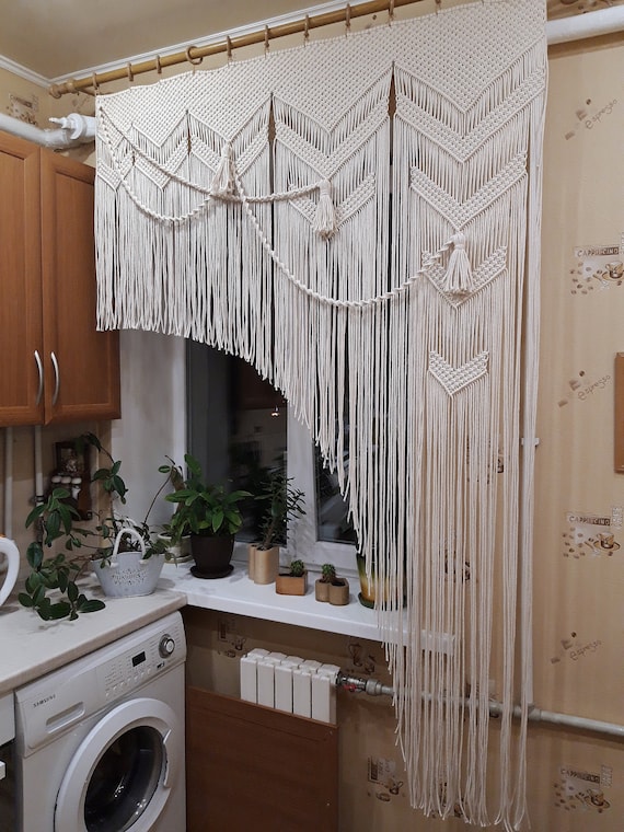 Macrame Curtain Kitchen Window Valance Short Door Macrame Curtain Kitchen Window Valance, Short Door Curtains