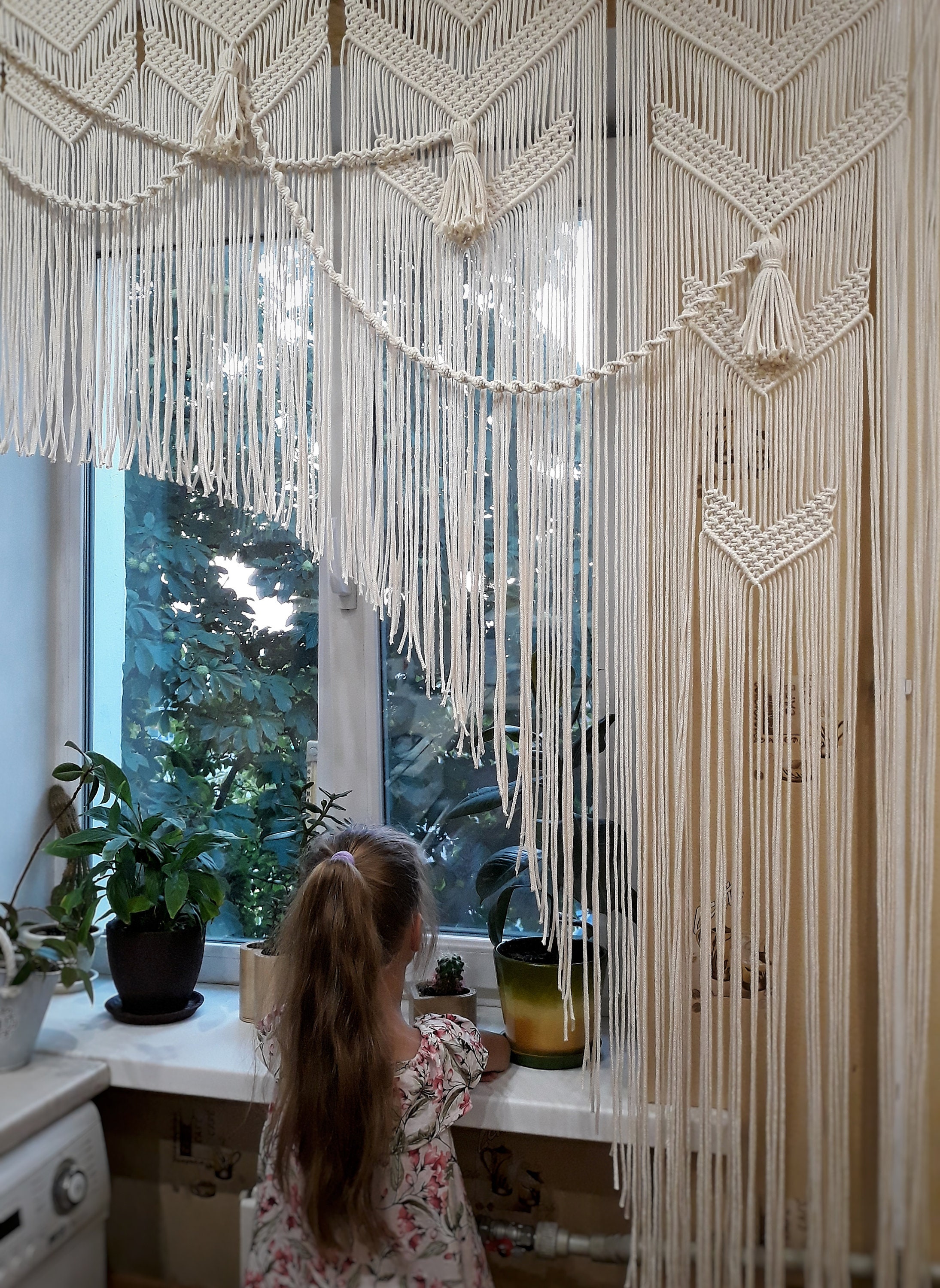 Lino Rosa Türvorhang – Boho-Blumenmuster Aus Leinen, Lichtdurchlässig Für Mehr Privatsphäre (61 X 91 Cm)