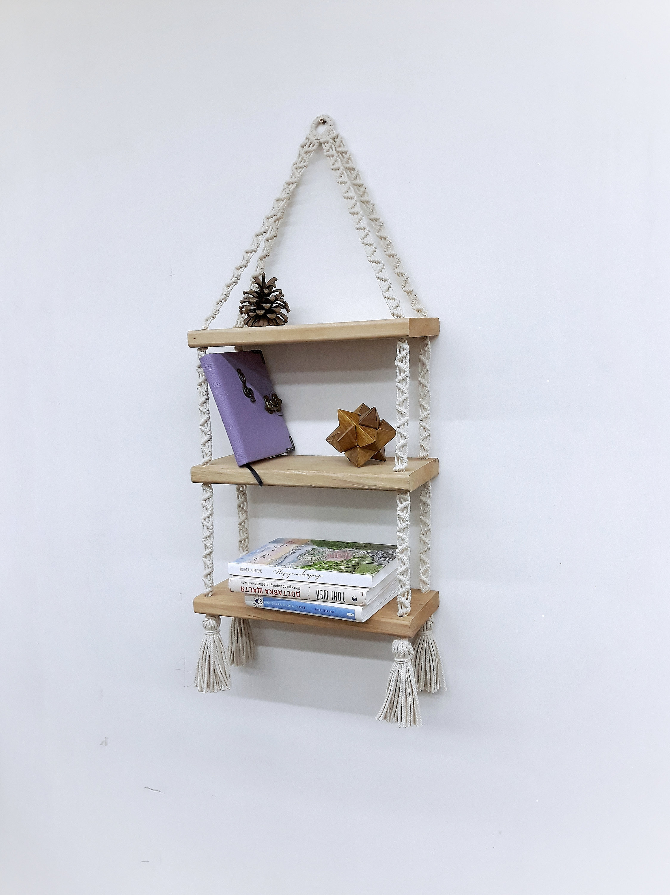 Triple Macrame Hanging Shelf Boho Macrame Shelves Ecofriendly Etsy