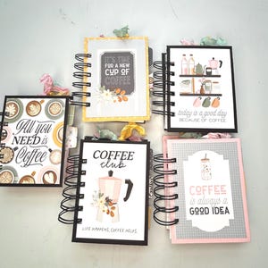 Handmade Mini Notebook | 3x4 Spiral Journal | Coffee Themed Pocket Diary