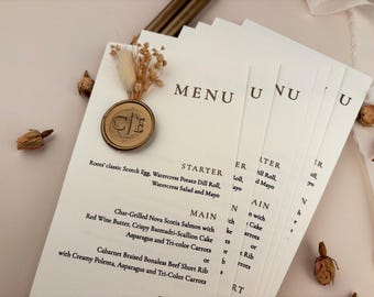 Luxury Wedding Menu Card, Dried Flowers & Wax Seal
