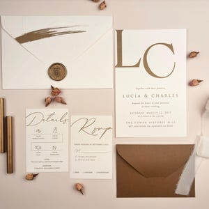 Geprägtes Hochzeitseinladungs-Set mit Wachssiegel, Rsvp und Detailkarte, Luxusdesign