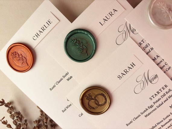 Personalized Wedding Menu with Name Card, 250gsm Cardstock, Wax Seal,