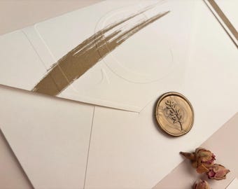エンボス加工の結婚式招待状セット（ワックスシール、RSVP、詳細カード付き、豪華デザイン）