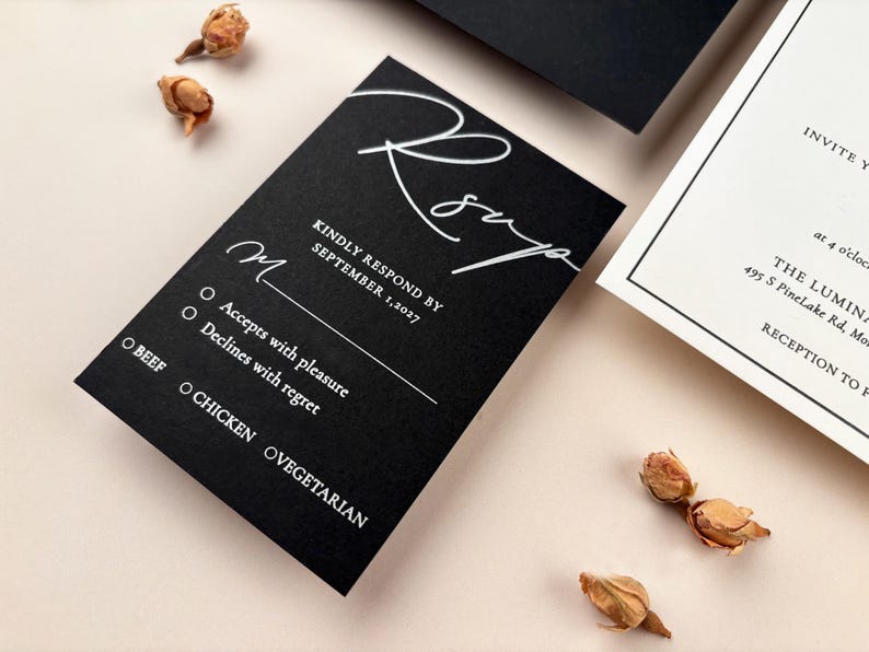 Embossed Black-white Wedding Invitation Suite Silver &amp; Black Printing ...