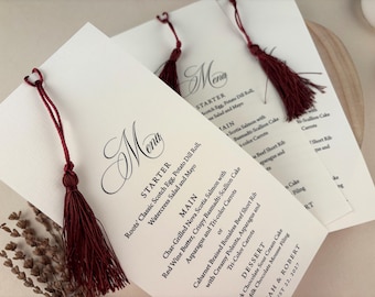 Patterned Ivory Wedding Menu Card, Burgundy Accessory