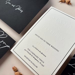 Embossed Wedding Invitation,Luxury Invite,Black and White Invitation,Modern Wedding Invitation with Rsvp Card,Silver Printing,Invitation Set