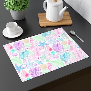 ShellBright Collection Colorful Sea Life Placemat Beach Home Decor Nautical Table Decor Set Seashell Dining Accessory Coastal Home Table Set