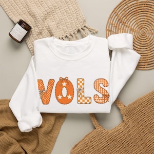 Vols Patchwork Letters Sweatshirt | Tennessee Volunteers Football Go Big Orange Knoxville Tennessee Game Day Sweatshirt Tennessee Sweatshirt