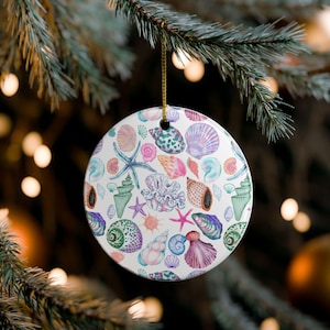 The Seashell Edit Colorful Seashell Ceramic Ornament Beach Decor Coastal Christmas Decoration Nautical Home Accent Gift Shell Ornament