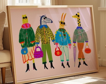 Lámina decorativa "Amigos de la moda", decoración infantil, regalo de cumpleaños para niñas, ilustración infantil, sala de juegos.