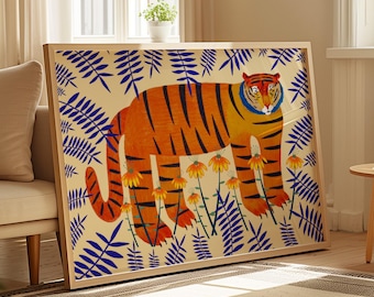 Lucky Tiger Art Print, Home Decor, Gallery Wall, Animal Illustration, Nature Art, Gifts
