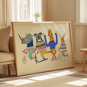 Leuke dag kunstprint, kinderdecoratie, speelkamerdecoratie, muurposter, dierenillustratie voor kinderen, verjaardagscadeau