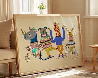 Fun Day Art Print, Kids Decor, Playroom, Children's Animal Wall Art, Birthday Gifts