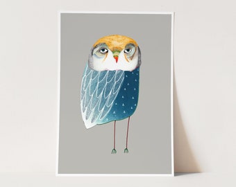 Blue Night Owl. Home Decor - Art Print.