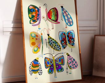 Bugs and Butterflies Art Print, Home Decor, Kids Insects Poster, Unique Children's Illustration, Birthday Gift