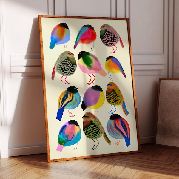 Vibrant Borbs Art Print, Birds Decor, Wall Decoration for Kitchen & Dining, Bedroom, Living Room, Hallway, Entryway, Office, Birthday Gift