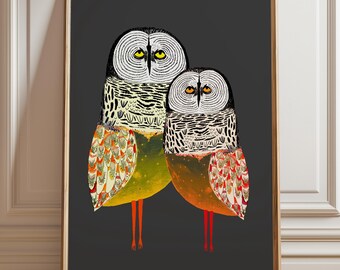 Magical Owls Art Print: Whimsical Home Decor, Gift For Bedroom, Kitchen, Dining, Living Room, Office, House Warming, Birthday, Christmas
