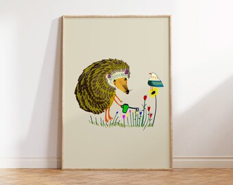 Hedgehog Gardening Art Print - A popular Print for the Nursery - Baby Shower Gift - Cute Animal Wall Art Prints