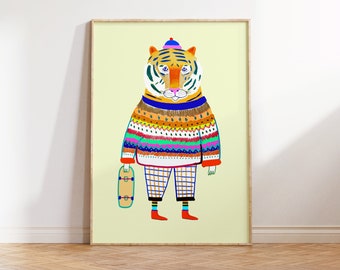 Hipster Tiger. Home Decor - Art Print - Kids Decor - Nursery Decor.