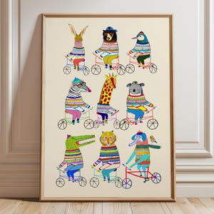 Biker Tiere, Art Print, Kinderwanddekor, Kinderillustrationen, Geschenke für Jungen und Mädchen