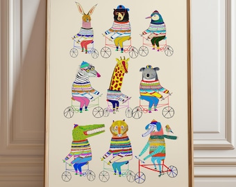 Biker Friends Art Print, Kids Wall Decor, Children's Illustration, Gifts for Boys and Girls