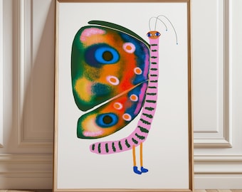 Preciosa lámina de mariposa, decoración para el hogar, decoración infantil, arte para la pared de la habitación del bebé, ilustración infantil única, regalo de cumpleaños