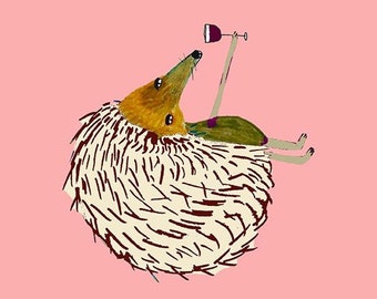 Red Wine Hedgehog Art Print