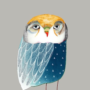 Blue Night Owl Art Print Illustration image 2