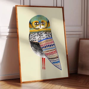 Lámina artística de búho majestuoso, decoración caprichosa para el hogar, regalo para ella, cocina, dormitorio, baño, sala de estar, entrada, inauguración de la casa, técnica mixta