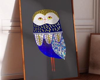 Magnificent Owl Art Print, Whimsical Home Decor, Wall Decoration, Illustration, Housewarming Gifts