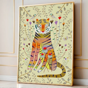 Wild Tiger Art Print For Children's Playroom - Animal Wall Decoration for Nursery and Baby Rooms - Jungle Art Prints - Trendy Illustration