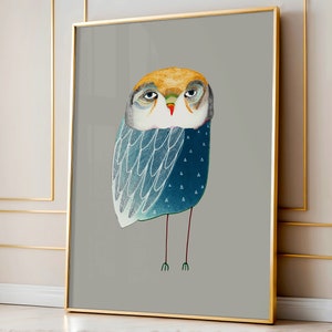 Owl Art Print Illustration - Whimsical Home Decor for Her - Decoration for Bedroom, Kitchen and Living Room