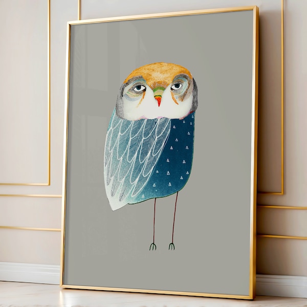 Owl Art Print Illustration - Whimsical Home Decor for Her - Decoration for Bedroom, Kitchen and Living Room