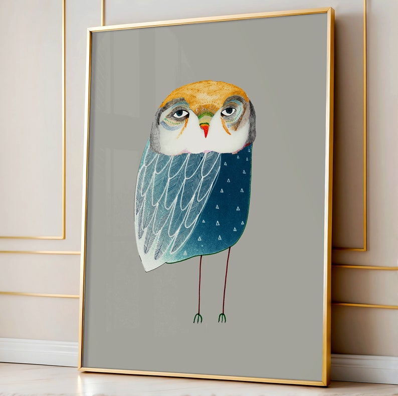 Blue Night Owl Art Print Illustration image 1