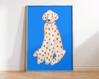 Spotted White Dog Art Print - Home Decor For Dog Lovers and Greyhound Lovers - Gift For Her - Illustration Poster - Living Room Decoration
