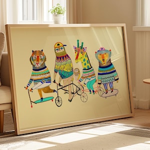 Láminas artísticas infantiles geniales, arte mural infantil, regalo para niños, impresiones coloridas y brillantes, decoración infantil, niños y niñas, ilustración, animal